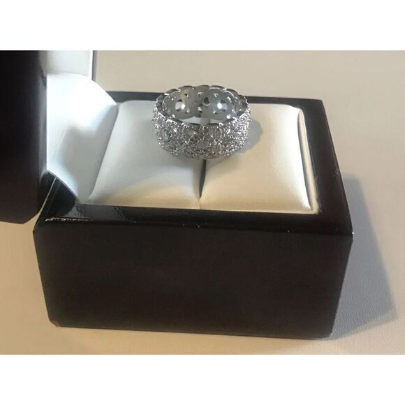 2Ct Pave Sim Diamond Wide Filigree Design Band Ring Sz 9 - Picture 3 of 4